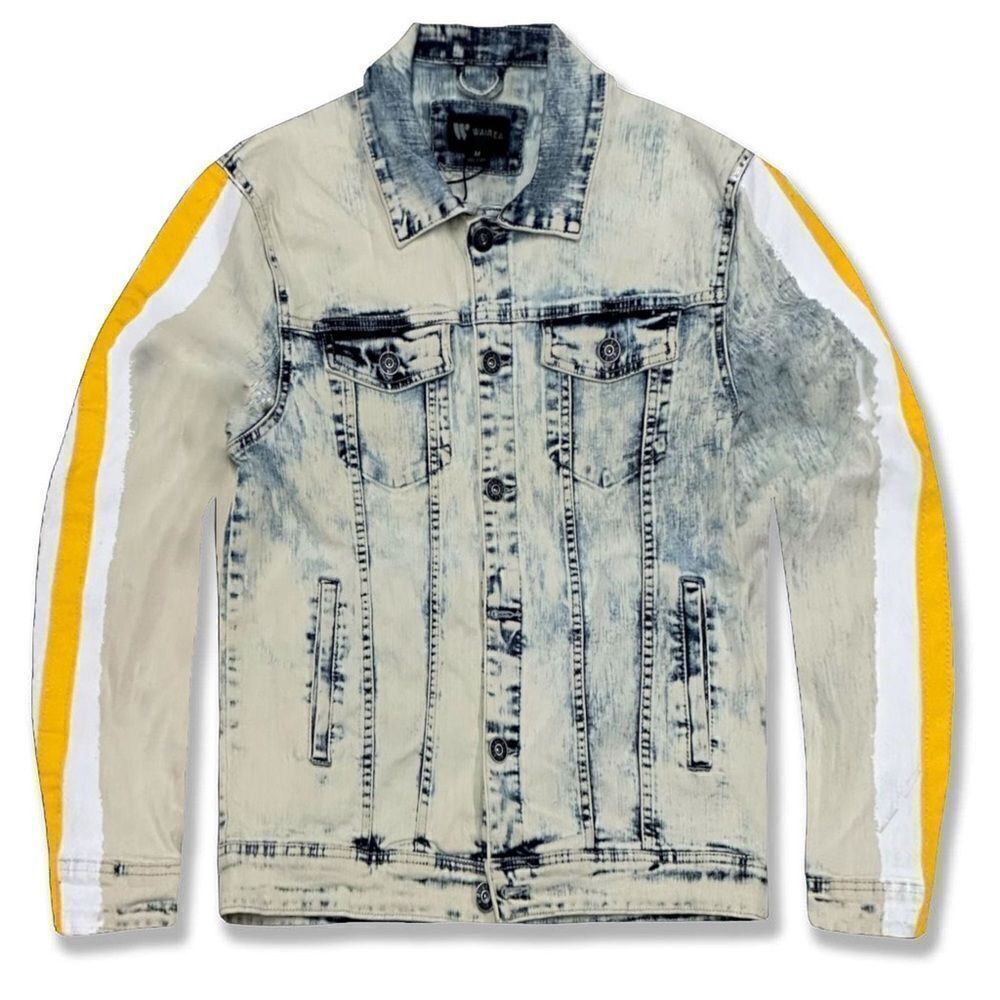 Waimea Boy’s Snow Gold Paint Tape Button Front Denim Jean Jacket Medium